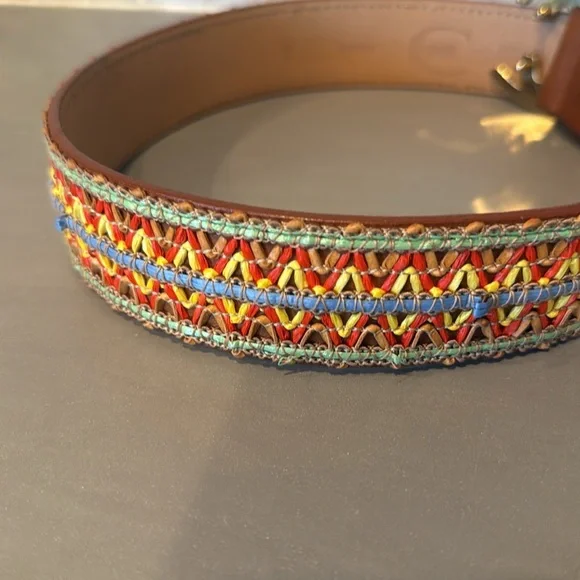 Just Cavalli Raffia Summer Tan Leather Belt with Gold Accents - Picture 6 of 9